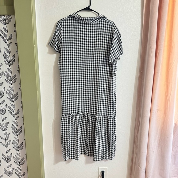 Black White Gingham Plaid Check Midi Button Down Tiered Dress XL - Picture 4 of 9